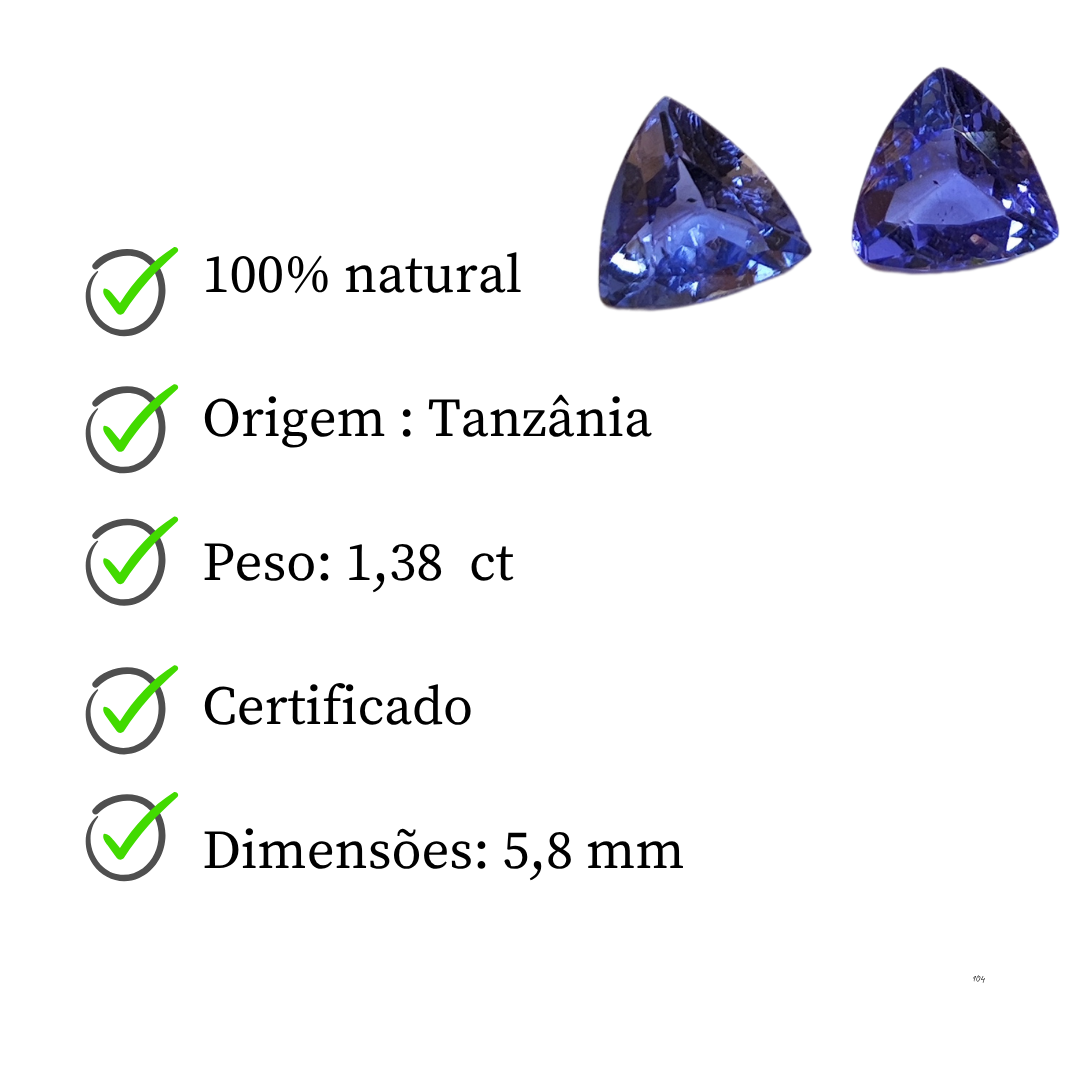 Par de Tanzanitas Naturais Lapidadas – Formato Trillion – 5,8 mm – 1,38 ct o par
