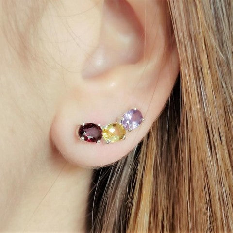 Ear Cuff Aquarela - prata com pedras naturais