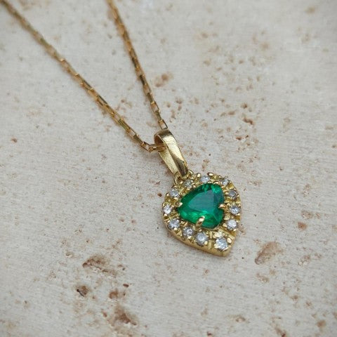 Pingente de Ouro 18K com Esmeralda e Diamantes