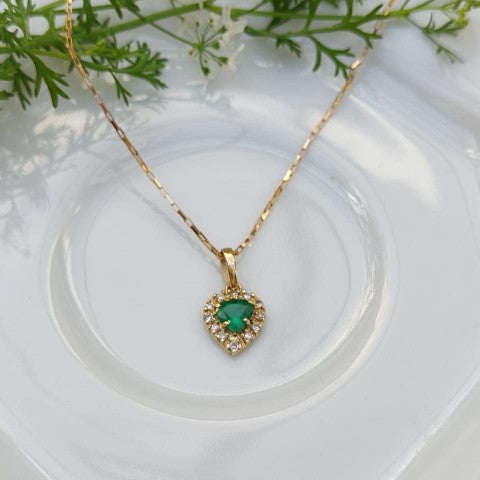 Pingente de Ouro 18K com Esmeralda e Diamantes