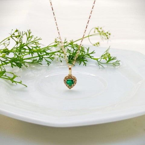 Pingente de Ouro 18K com Esmeralda e Diamantes