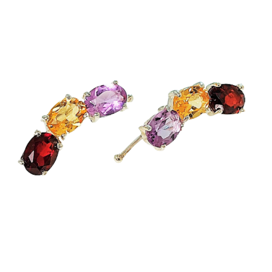 Ear Cuff Aquarela - prata com pedras naturais